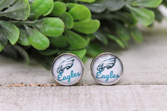 Eagles Football || 12mm Glass Stud Earrings || Hypoallergenic