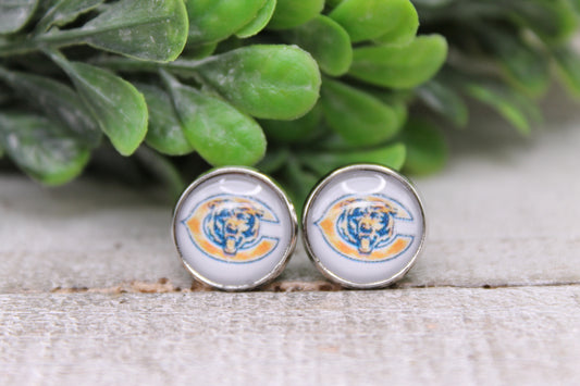 Bears Football || 12mm Glass Stud Earrings || Hypoallergenic