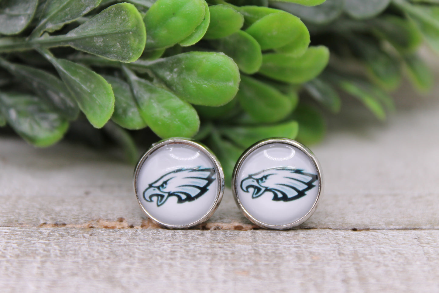 Eagles Football || 12mm Glass Stud Earrings || Hypoallergenic