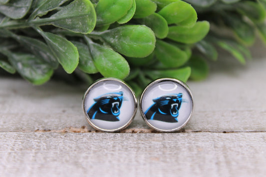 Panthers Football || 12mm Glass Stud Earrings || Hypoallergenic