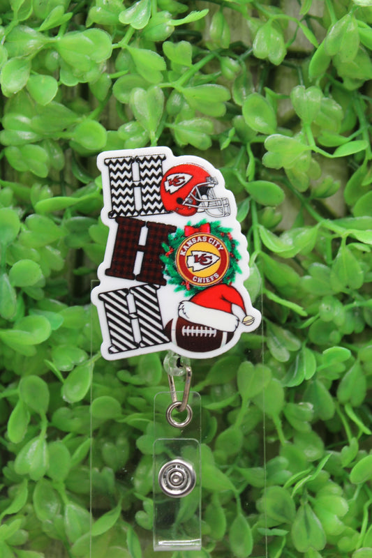 HO HO HO KC Chiefs Football Badge/ID Holder Reel