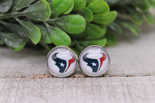 Texans Football || 12mm Glass Stud Earrings || Hypoallergenic