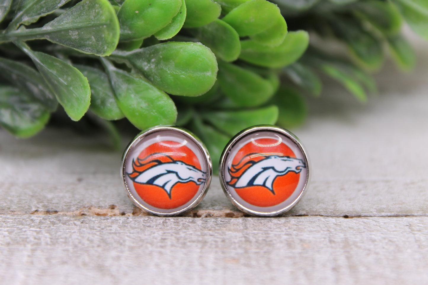 Football 12mm Glass Sud Earrings Denver || Hypoallergenic