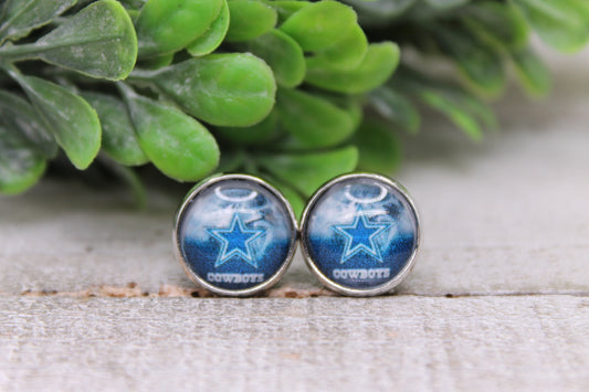 Cowboys Football || 12mm Glass Stud Earrings || Hypoallergenic