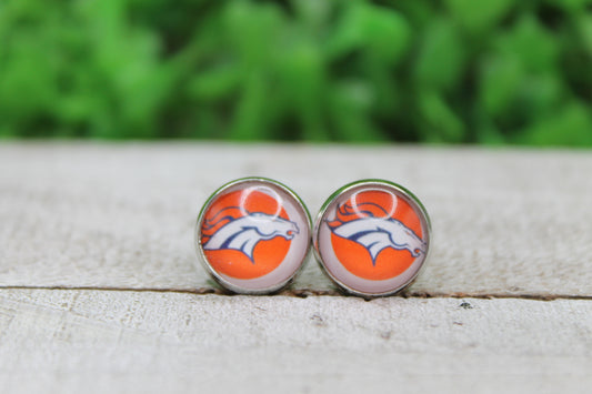 Broncos Football Orange Glass Stud Earrings