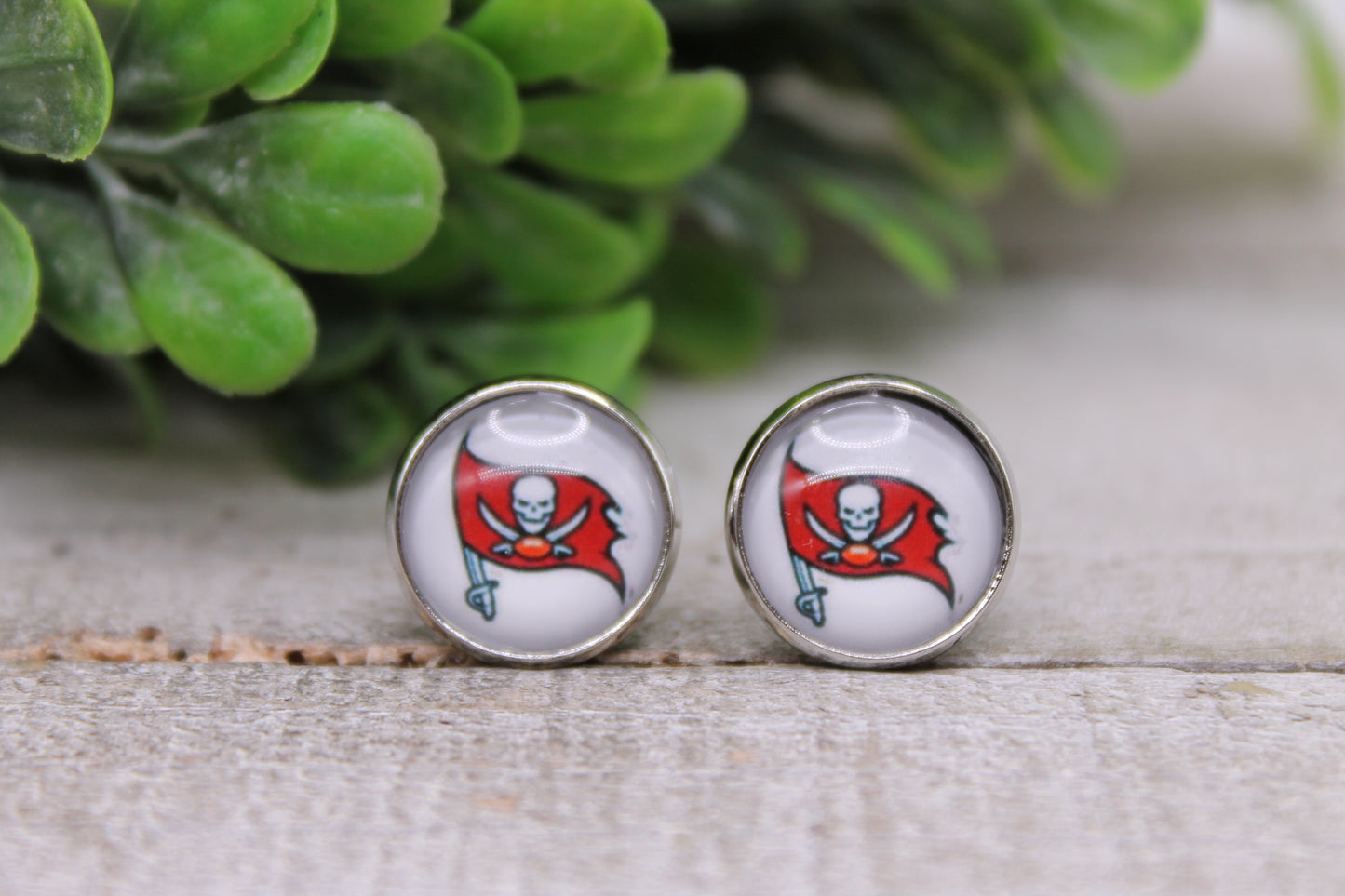 Buckineers Football || 12mm Glass Stud Earrings || Hypoallergenic