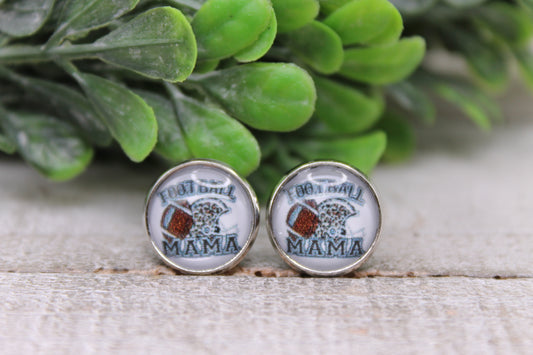 Football Mama || 12mm Glass Stud Earrings || Hypoallergenic