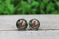 Red Cardinal on Tree Branch Glass Stud Earrings
