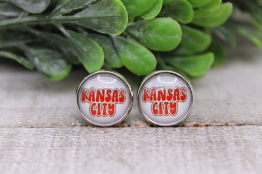 Kansas City Football - Retro || 12mm Glass Stud Earrings || Hypoallergenic