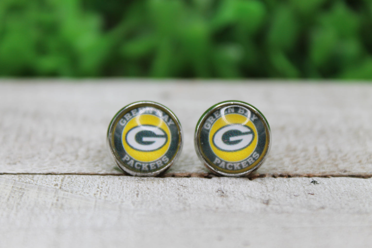 Packers Football Circle Glass Stud Earrings