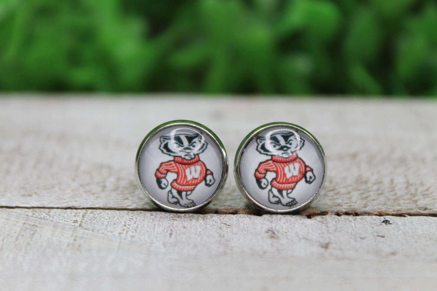 Badgers Football Glass Stud Earrings