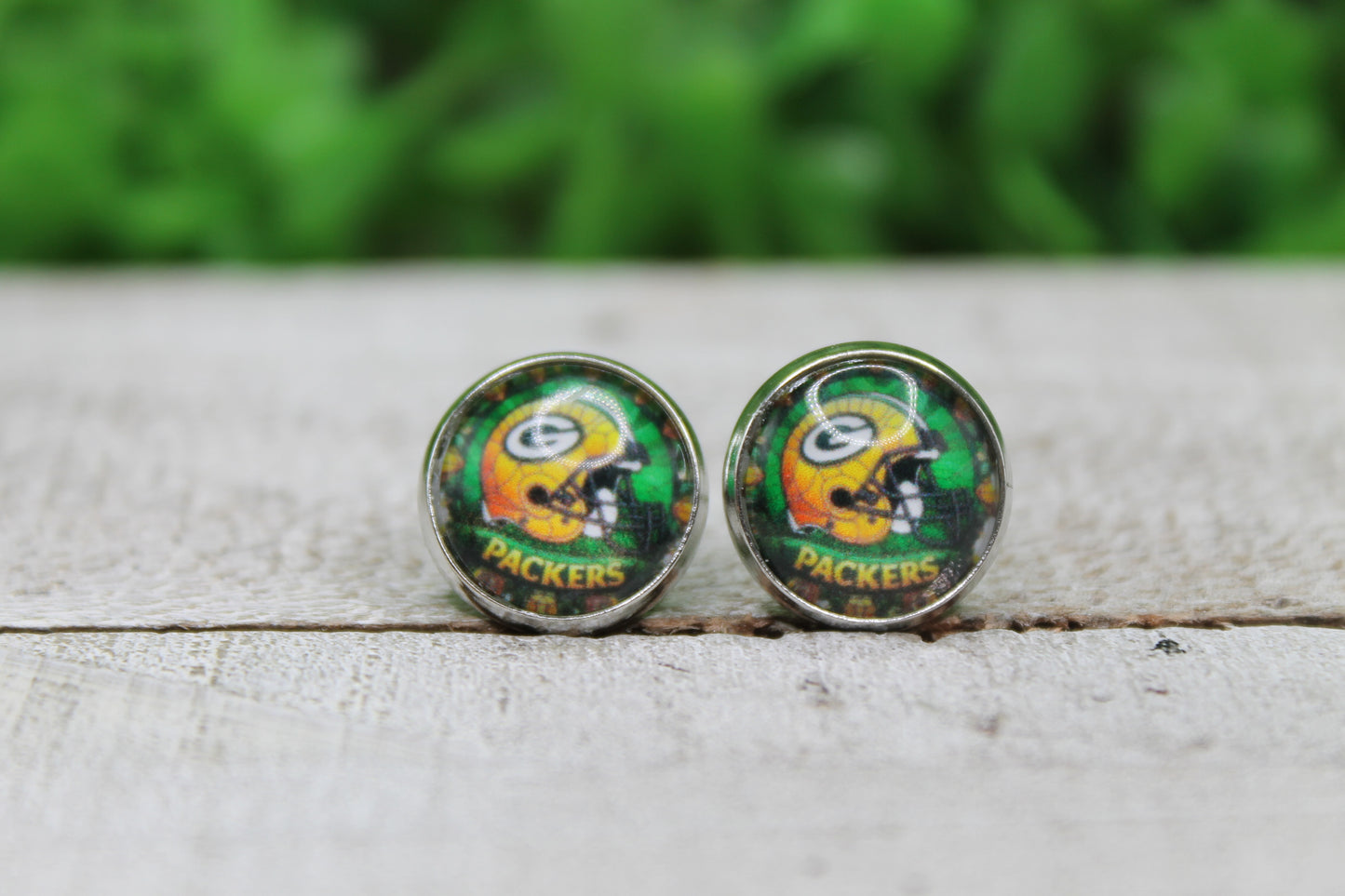Packers Stained Glass Stud Earrings
