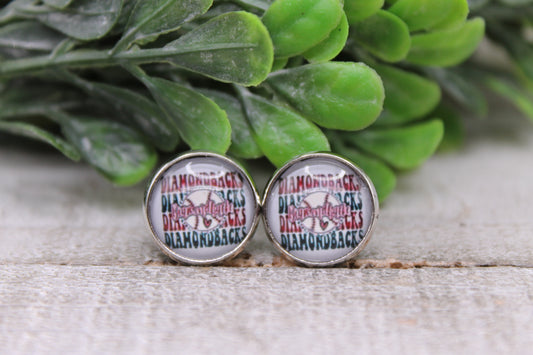 Diamondbacks Baseball || 12mm Glass Stud Earrings || Hypoallergenic