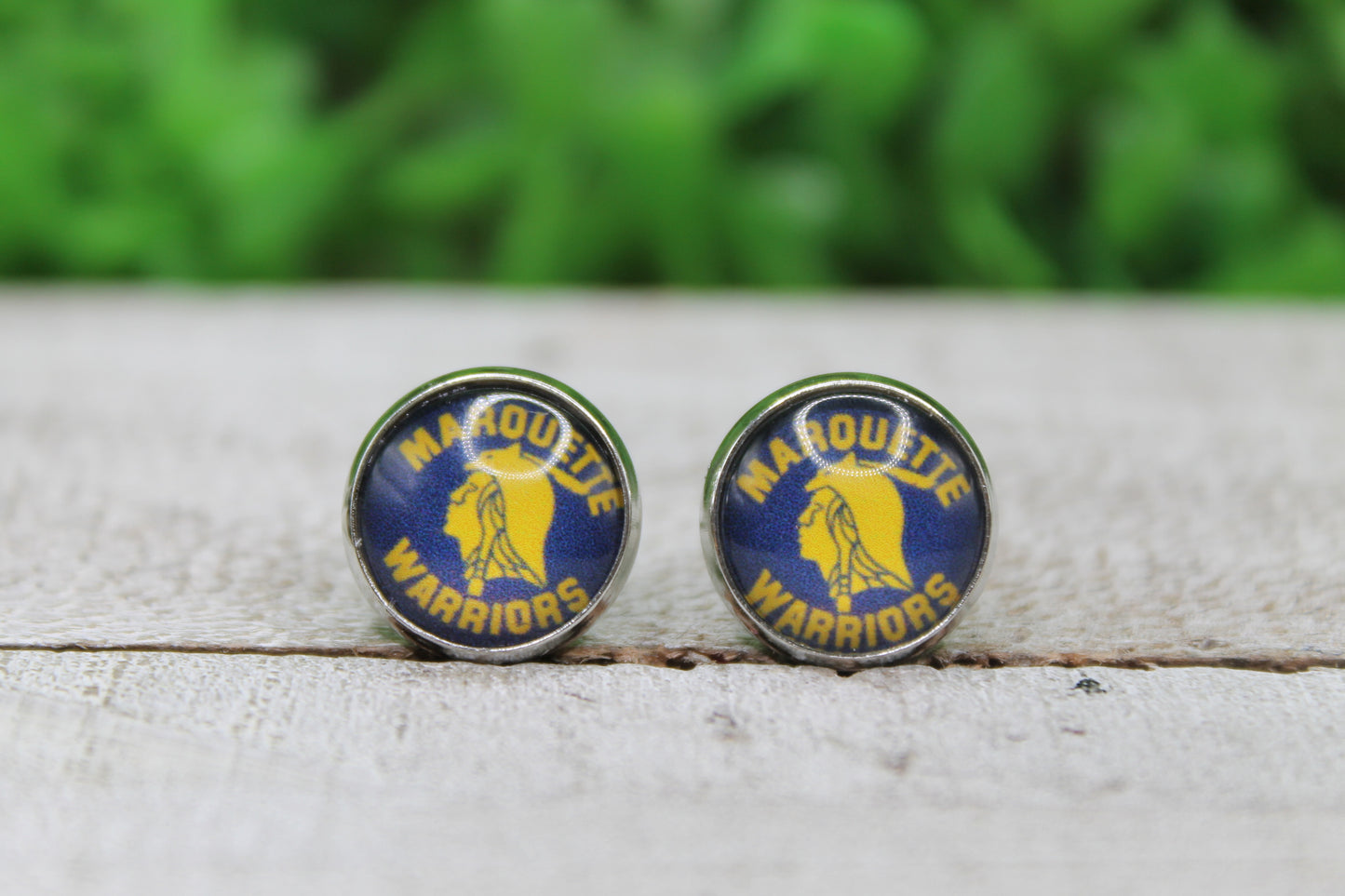Marquette Warriors Glass Stud Earrings