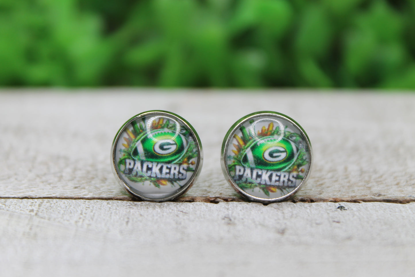 Packers Football Splatter Glass Stud Earrings