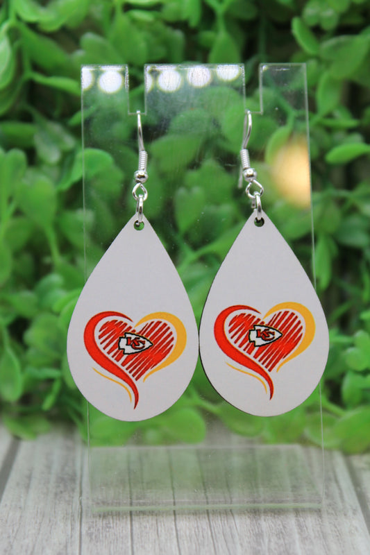 KC Chiefs Heart Teardrop Dangle Earrings