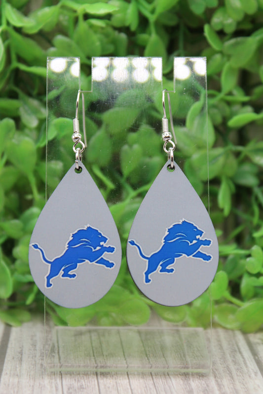 Lions Football on Gray Teardrop Earrings
