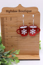 Red Glitter Snowflake Mugs • Dangle Earrings