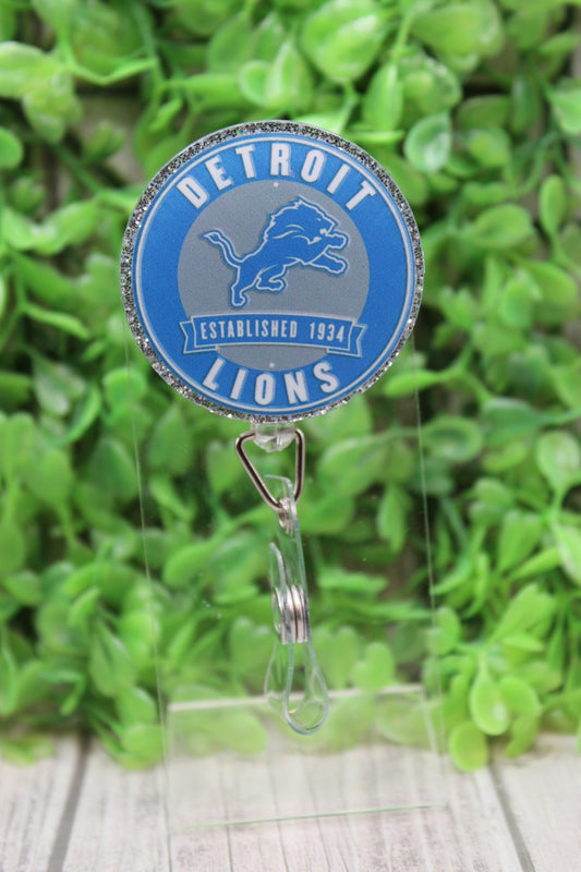 Detroit Lions Silver Circle Badge/ID Holder Reel