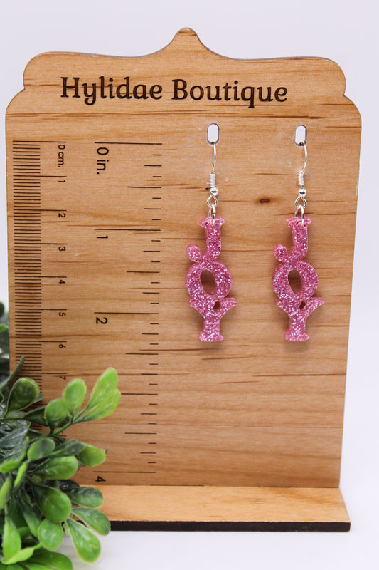 JOY Pink Glitter • Dangle Earrings