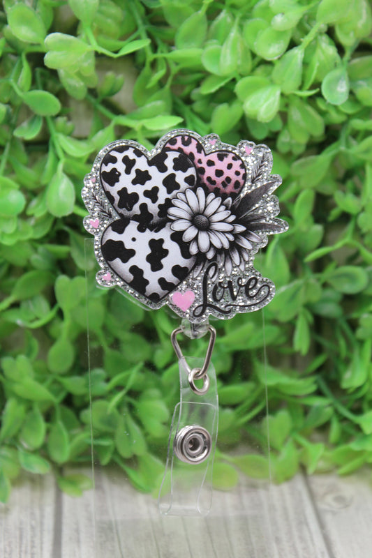 Cow and Leopard Heart Trio Valentine's Day Badge/ID Holder Reel