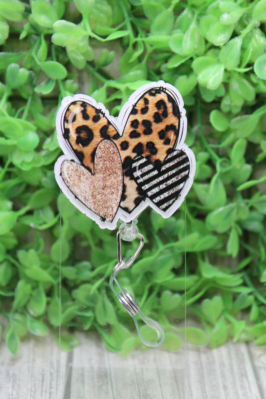 Leopard Heart Trio Badge/ID Holder Reel