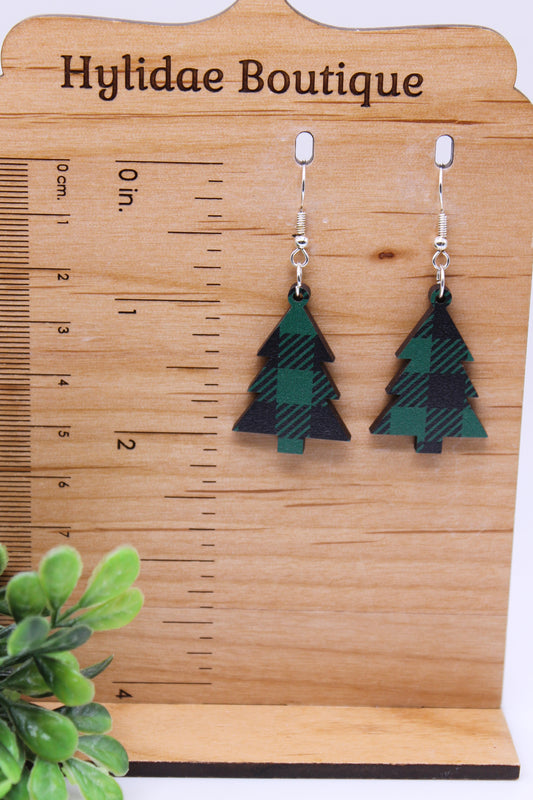 Green Plaid Christmas Tree • Dangle Earrings