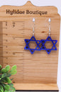 Star of David - Blue Marble • Dangle Earrings