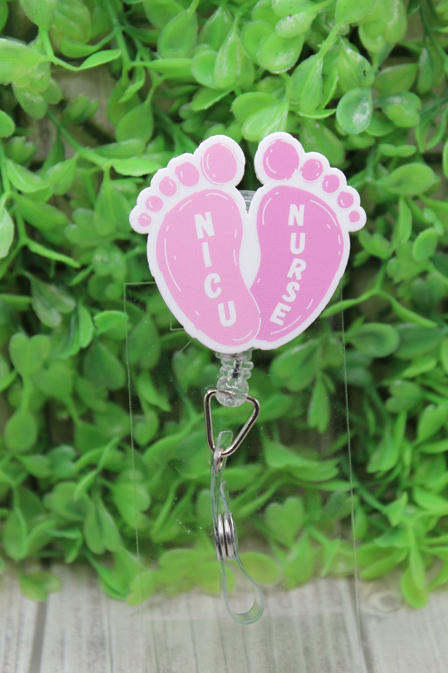 NICU NURSE Pink Baby Feet Badge/ID Holder Reel