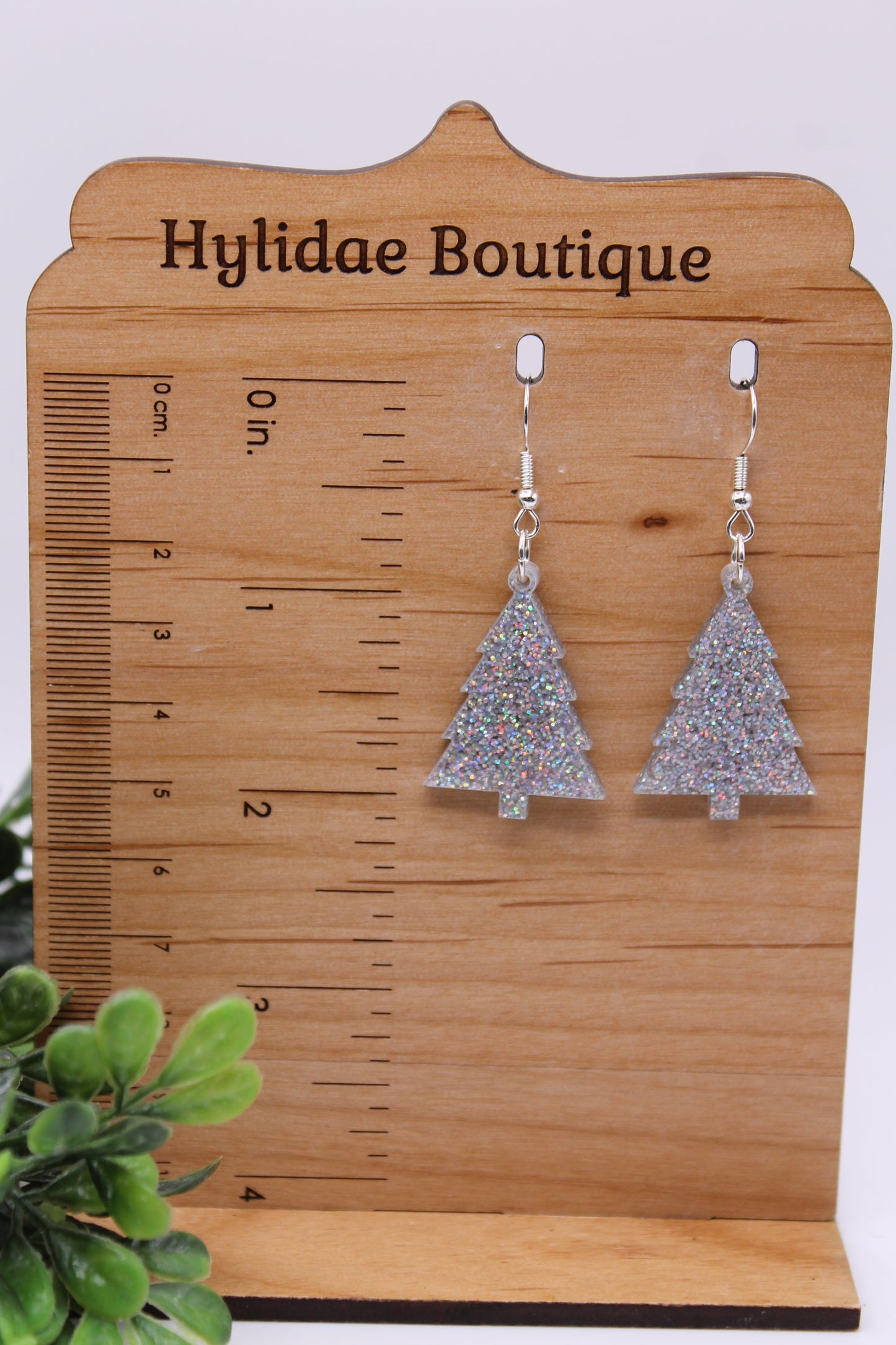 Silver Glitter Christmas Tree • Dangle Earrings