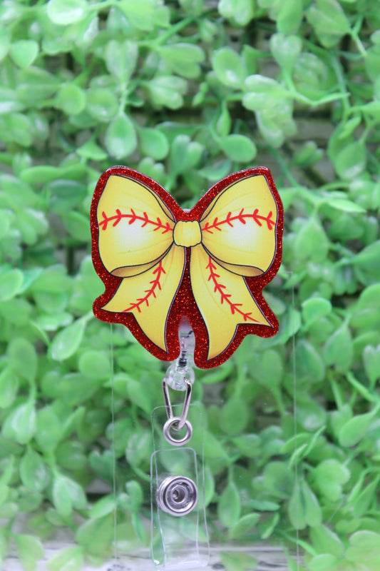 Softball Bow Badge Reel