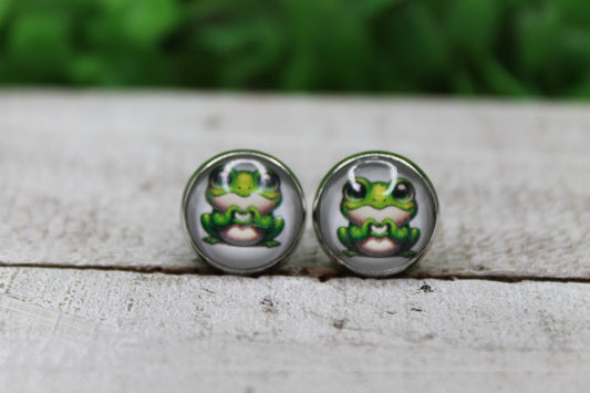 Frog Heart Hands Stud Earrings