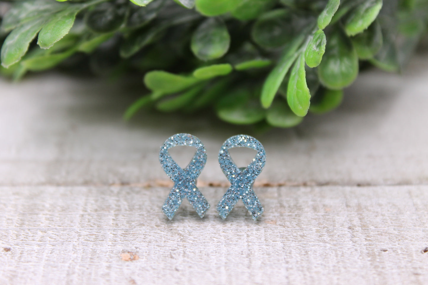 Lt Blue Glitter Awareness Ribbons || Stud Earrings