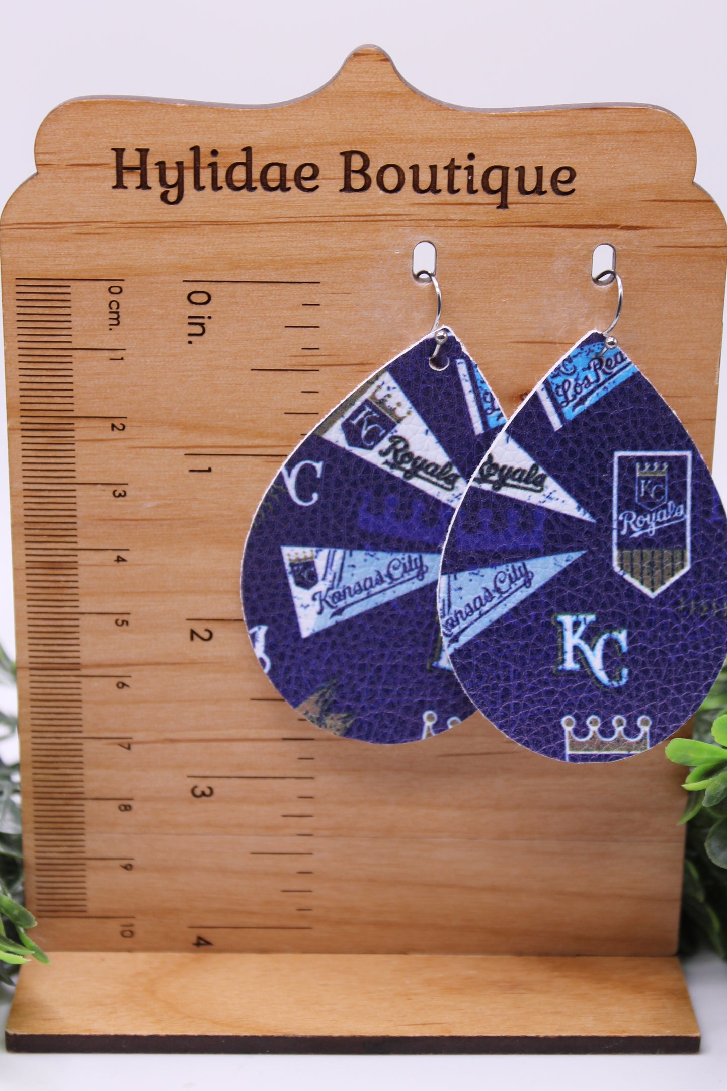 KC Royals Baseball || Faux Leather Teardrop Dangle Earrings || Single-Sided