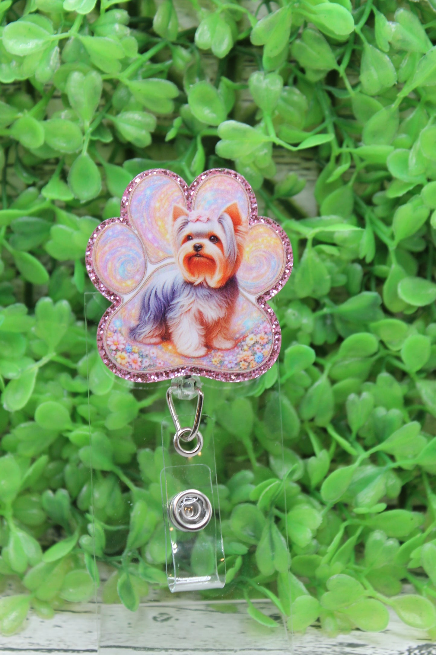 Yorkie Dog Paw Print Badge Reel