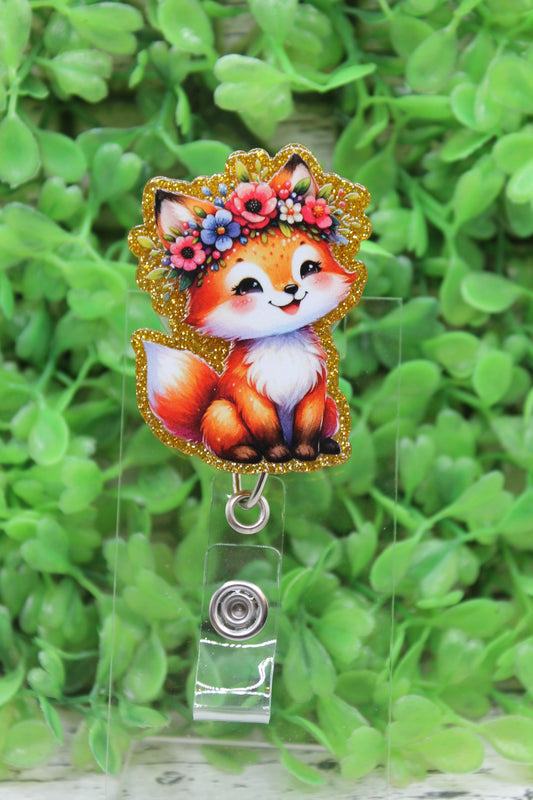 Floral Crown Fox Badge Reel