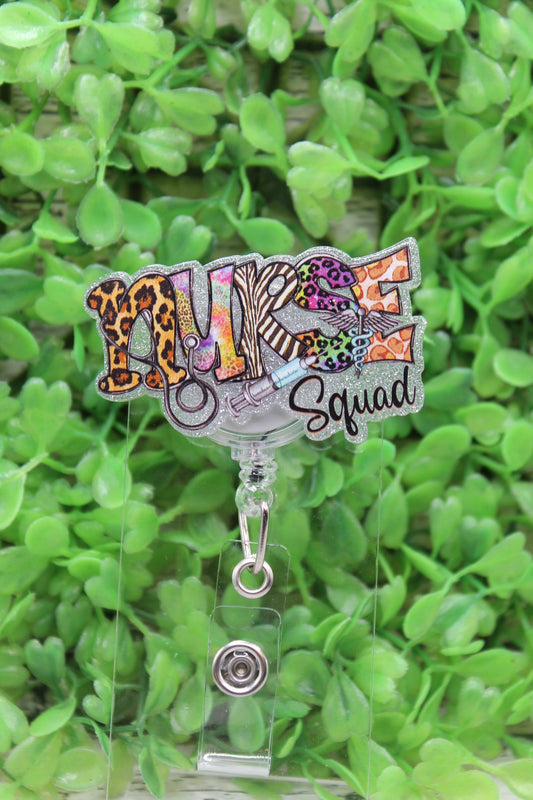 NURSE Squad Animal Print Badge Reel