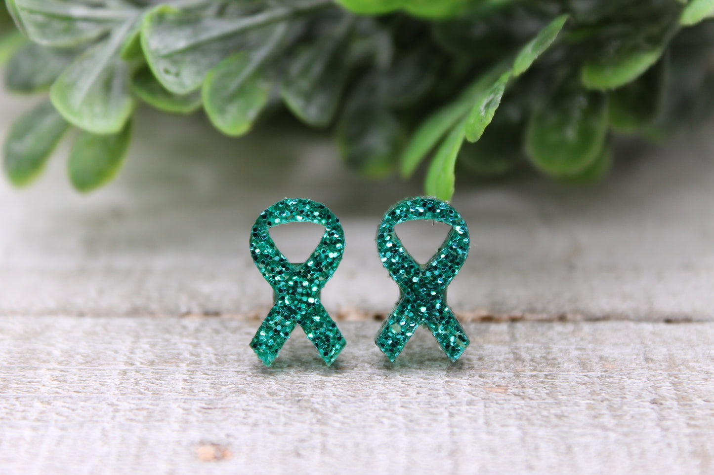 Teal Glitter Awareness Ribbons || Stud Earrings