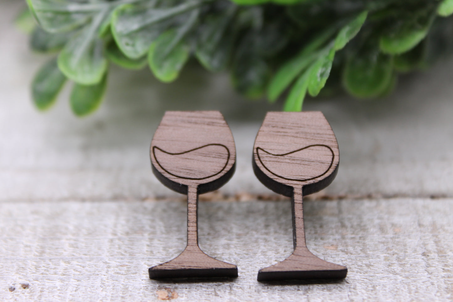 Wine Glasses  || Wood Stud Earrings