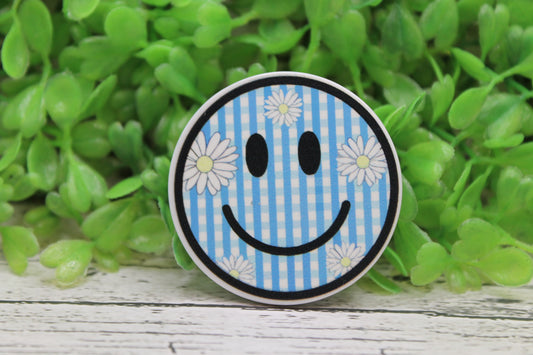 Blue Gingham Daisy Smiley Phone Grip / Stand