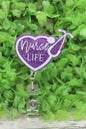 Nurse Life Purple Glitter Heart Stethoscope Badge Reel