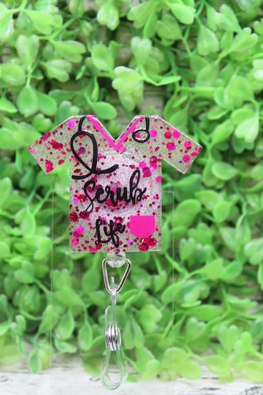Scrub Life Dark Pink Confetti Badge Reel