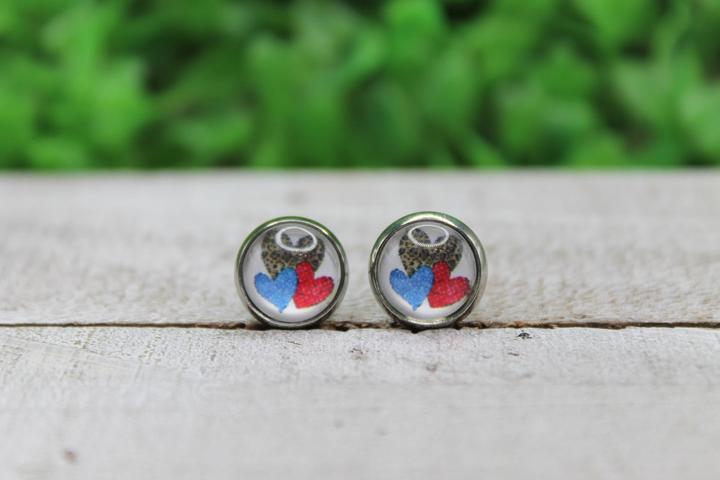 Leopard & Patriotic Hearts Trio 'Mini' Stud Earrings