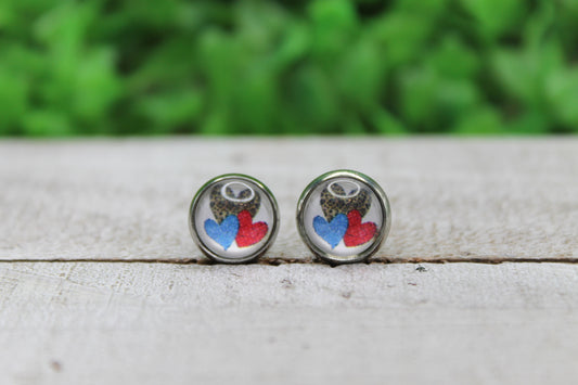 Leopard & Patriotic Hearts Trio 'Mini' Stud Earrings