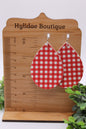 Red Gingham || Faux Leather Teardrop Dangle Earrings || Single-Sided