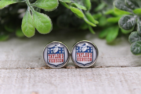 Taylor's Version Football || 12mm Glass Stud Earrings || Hypoallergenic