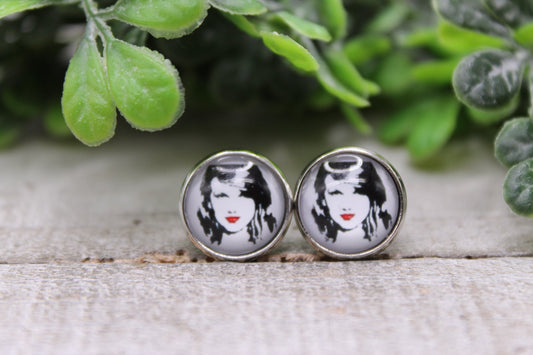 Red Lips Taylor || 12mm Glass Stud Earrings || Hypoallergenic