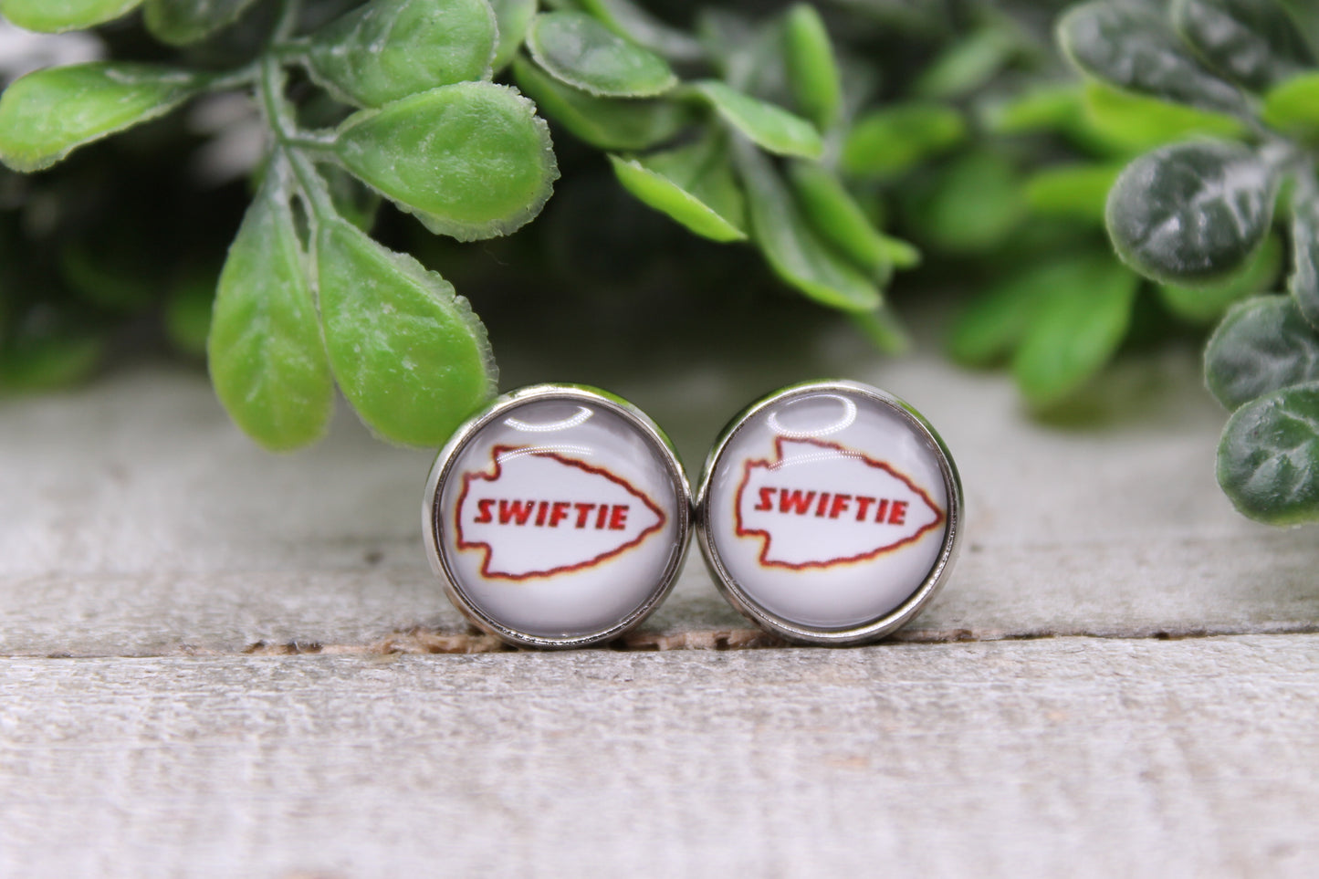 Swiftie KC Arrow Football || 12mm Glass Stud Earrings || Hypoallergenic