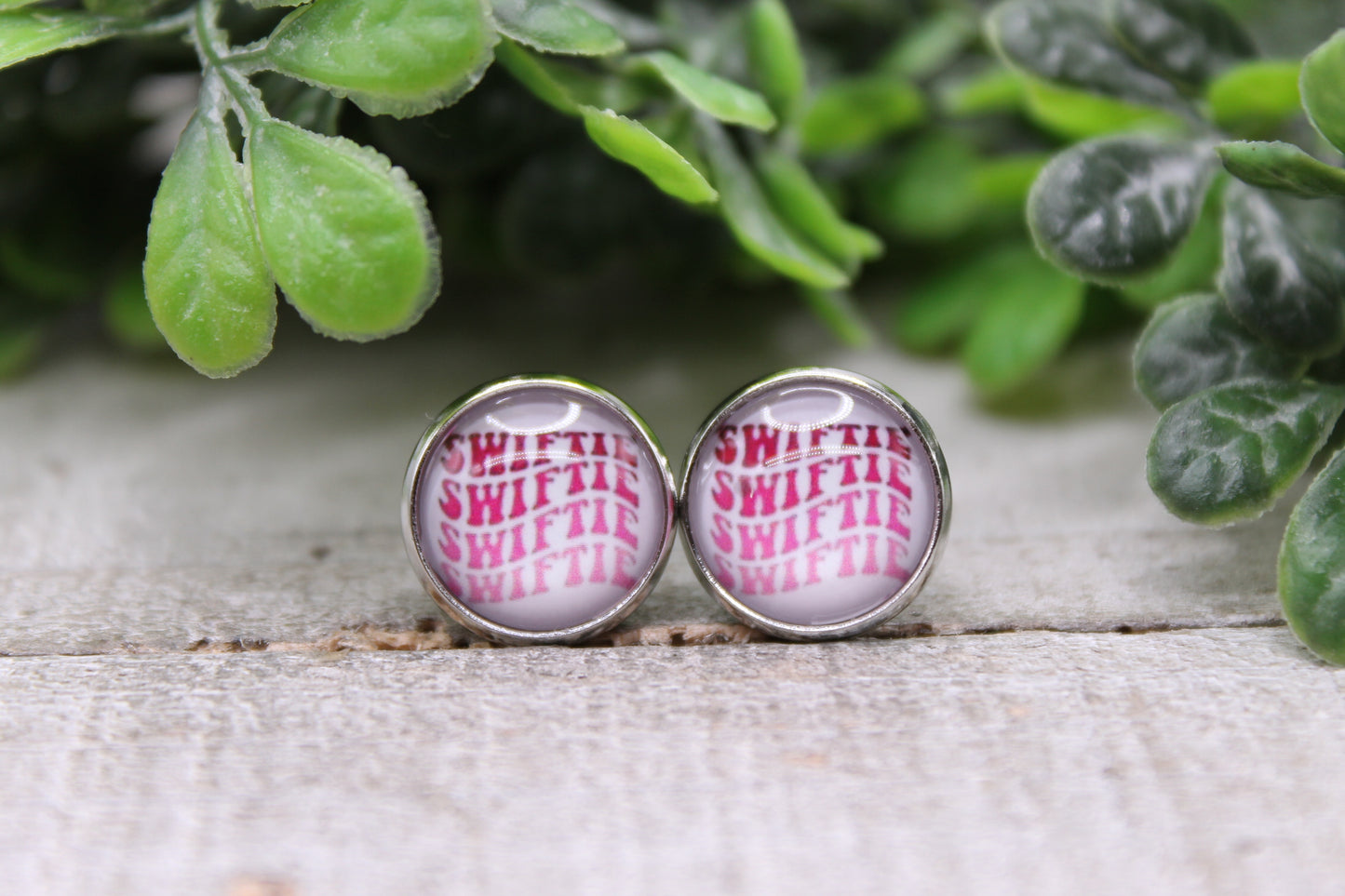 Swiftie Repeat || 12mm Glass Stud Earrings || Hypoallergenic