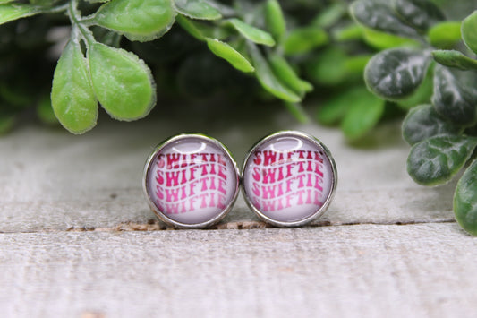 Swiftie Repeat || 12mm Glass Stud Earrings || Hypoallergenic